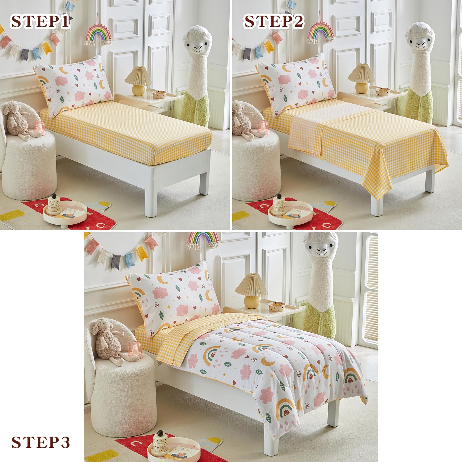 Joyreap toddler bedding flat sheet highlights full-size fit for standard toddler beds