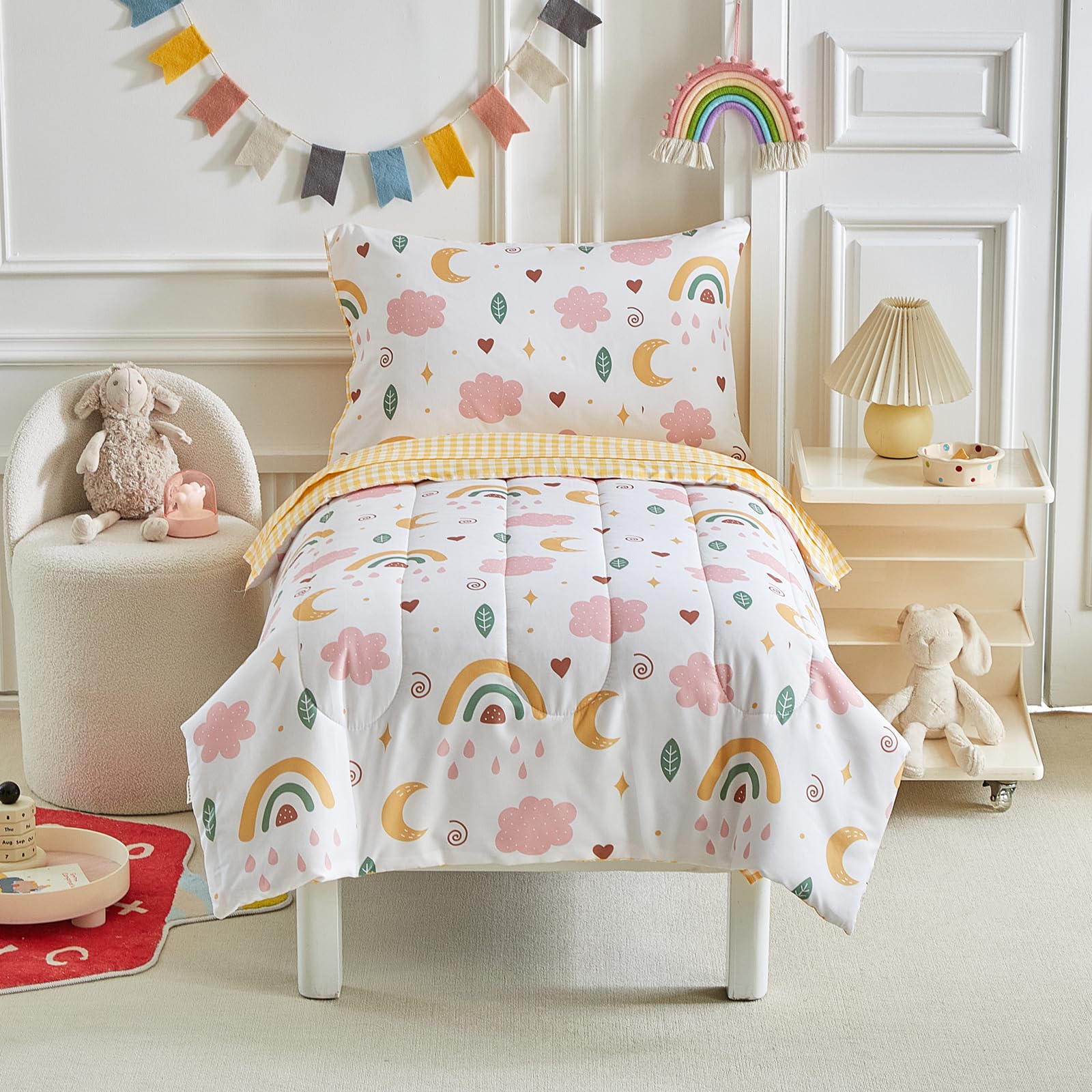 Joyreap toddler bedding grid design pillowcase shows cheerful pattern and easy-care fabric