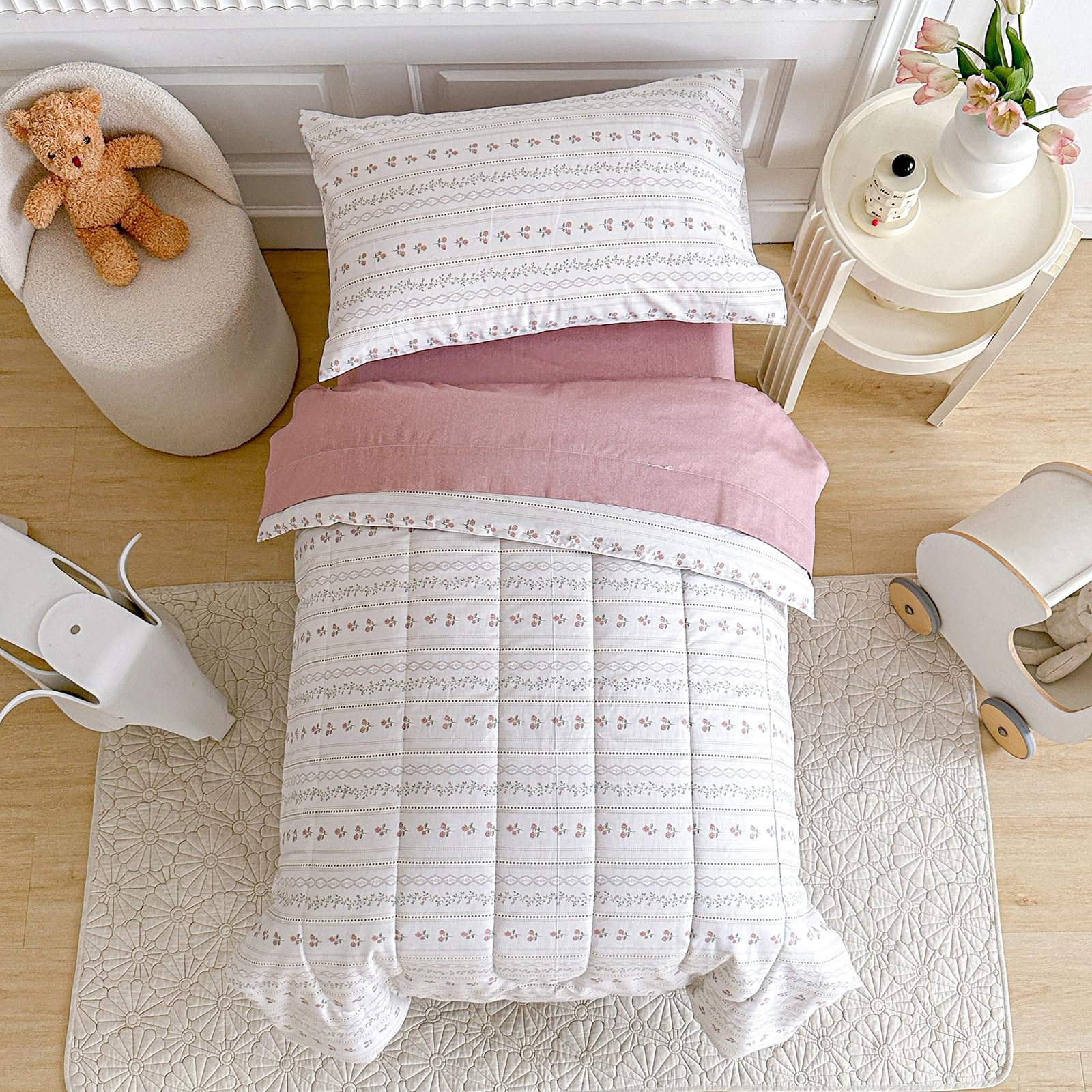 Joyreap toddler bedding set - flower-stripes design provides breathable, skin-friendly comfort