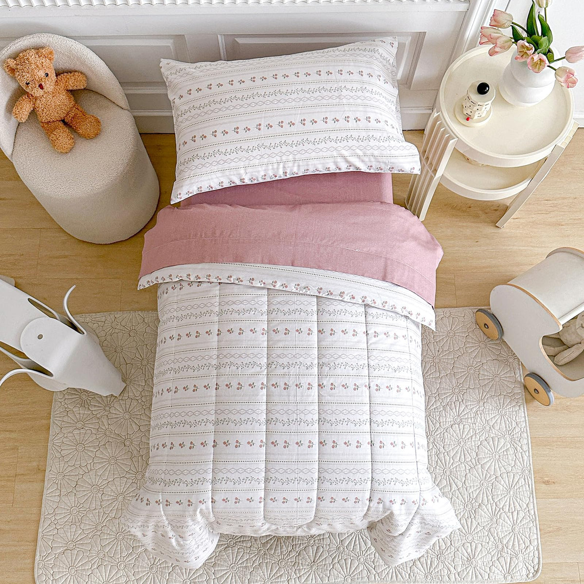 Joyreap toddler bedding set - flower-stripes design provides breathable, skin-friendly comfort