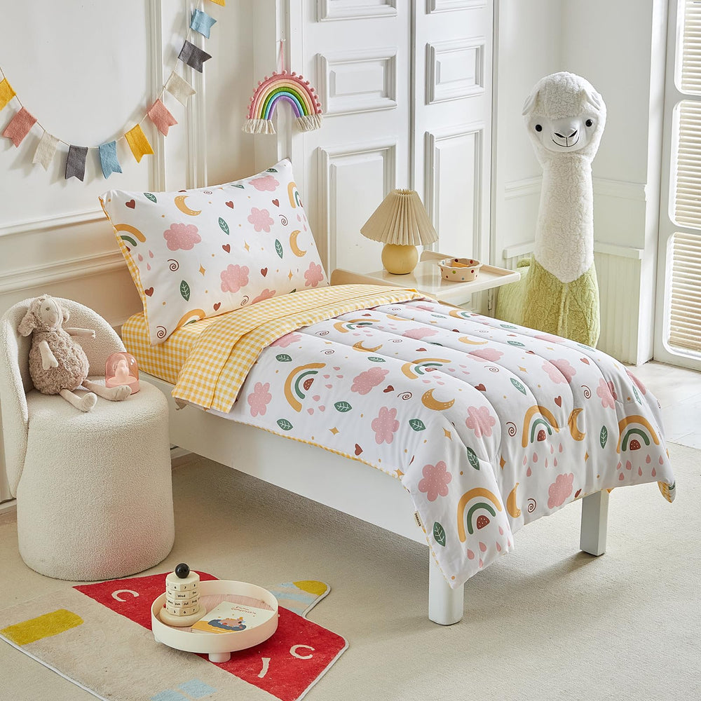 Joyreap toddler bedding yellow moon rainbow pillowcase features vibrant bedtime appeal