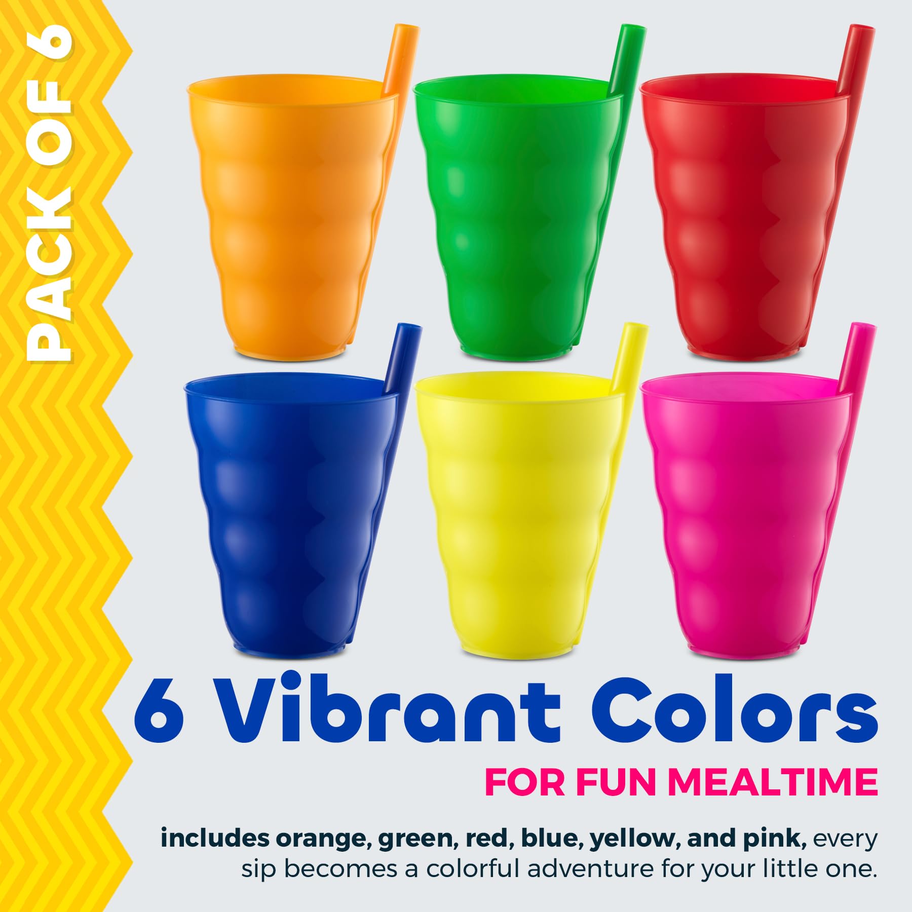 JoyServe Kids Cups neon colors front view shows vibrant mealtime options.