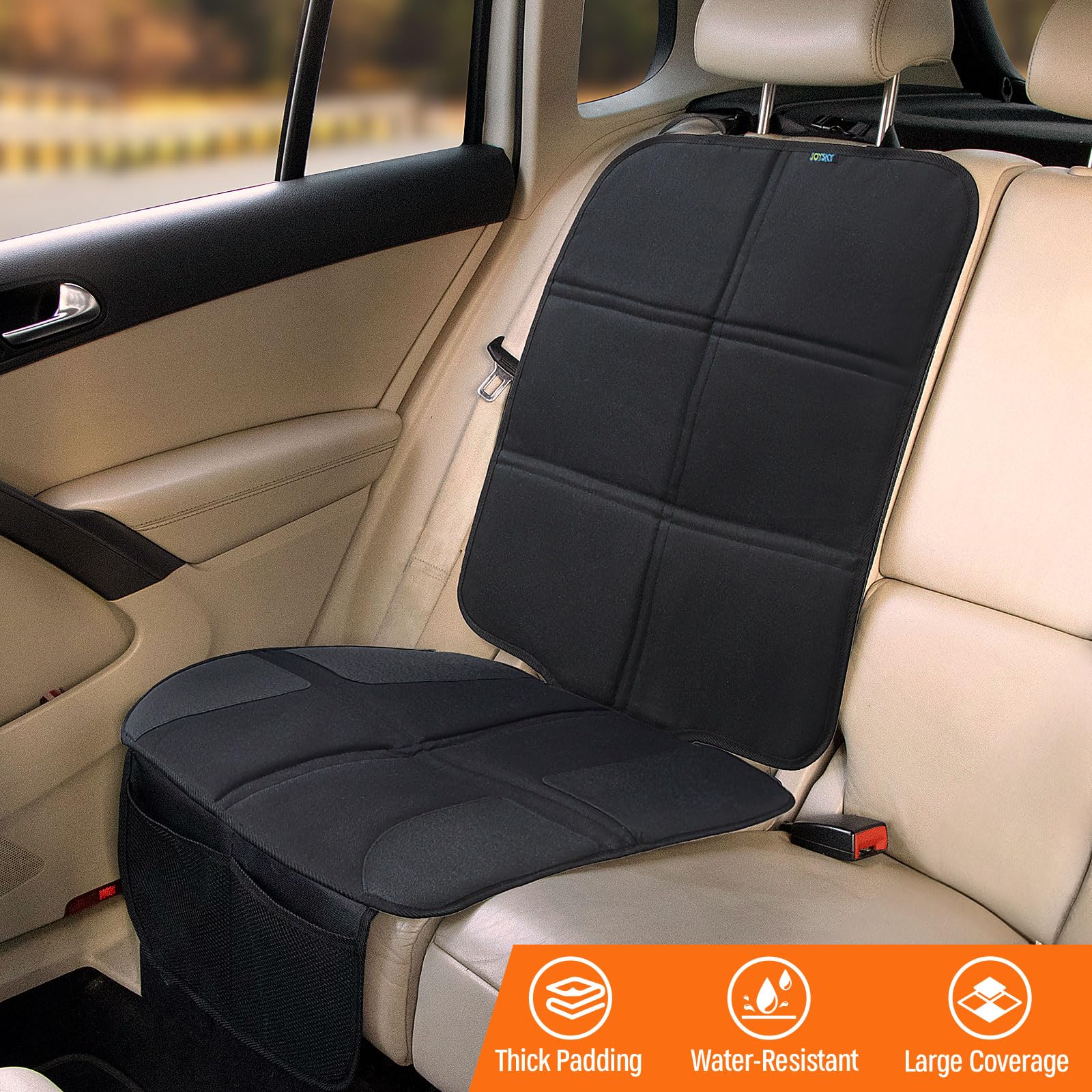 JOYSKY water-resistant 600D fabric highlights spill protection on car seats.
