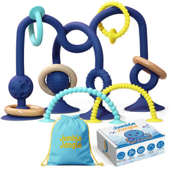 JoySprout Jumble Jangle highchair suction toy securely grips the tray for busy mealtimes.