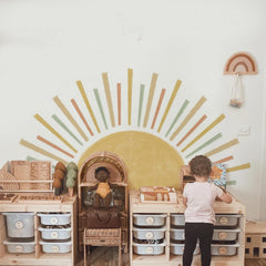 JoyuHome sun wall decal closeup shows adhesive-backed vinyl for easy, damage-free application.