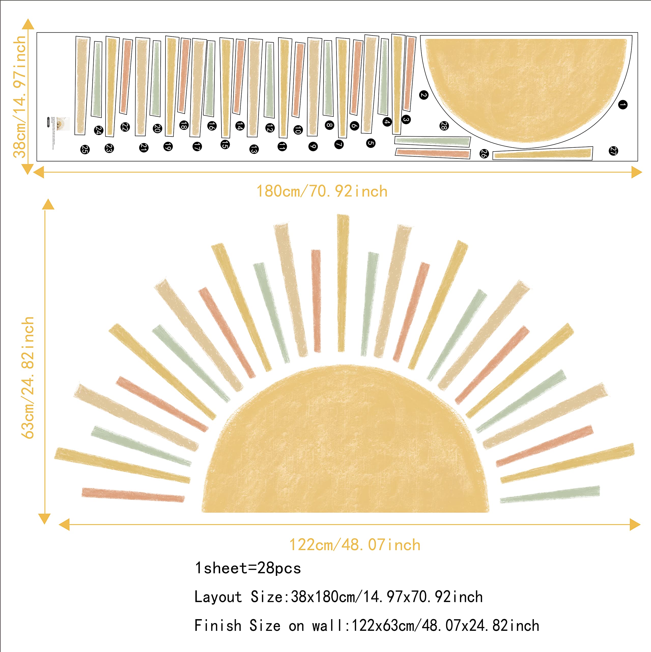 JoyuHome removal of boho sun decal leaves no sticky residue for renter-friendly decorating.