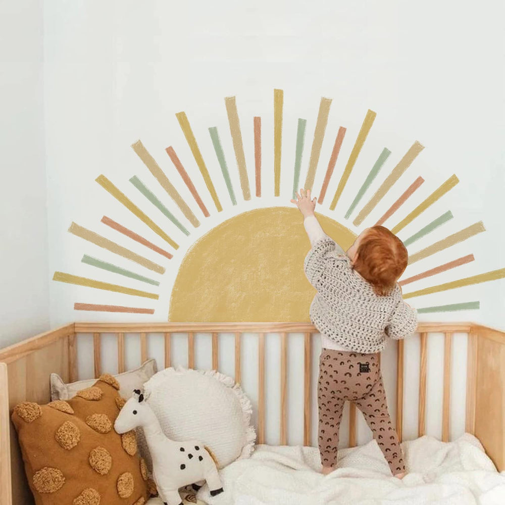JoyuHome watercolor boho sun wall decal sheet with 28 pieces brightens nurseries.