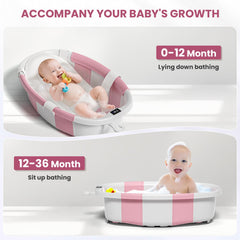 JoyYum pink tub shows temperature sensor readout for bath warmth awareness.