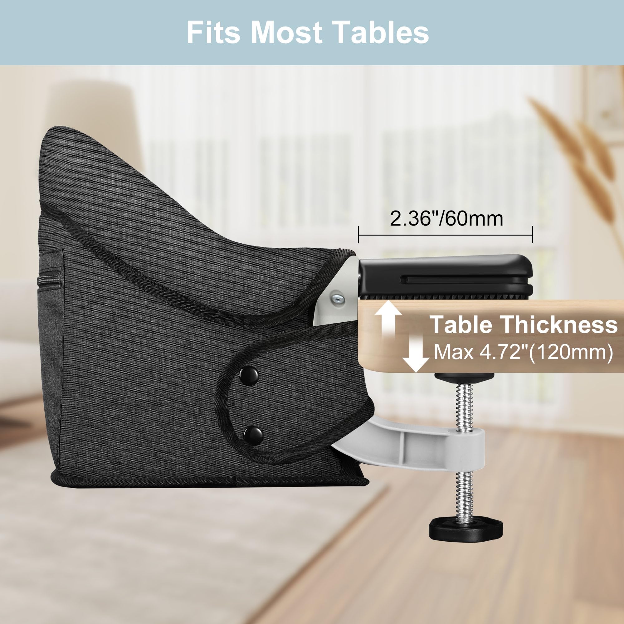 JOZZVE high chair foldable travel feature illustrates compact storage.