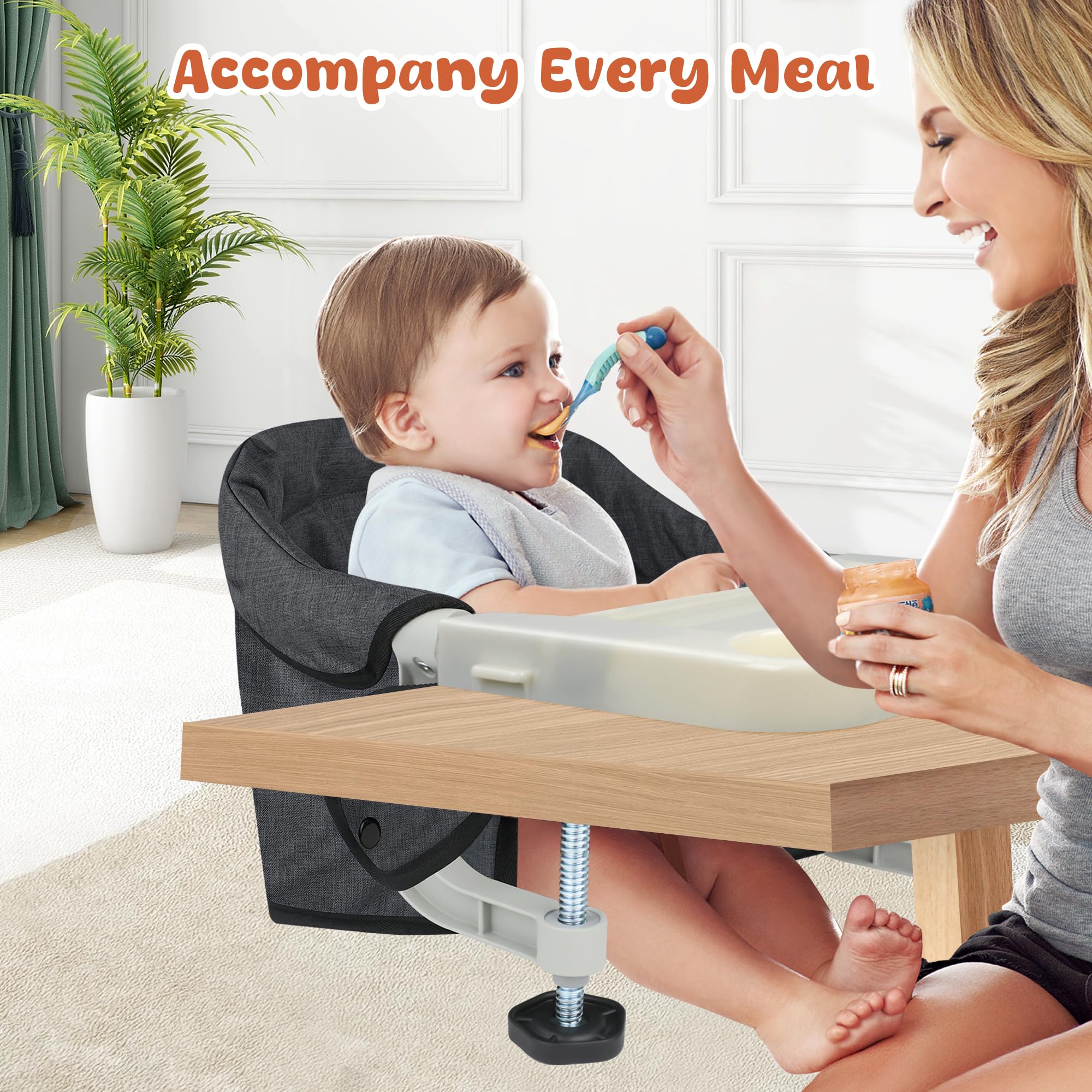 JOZZVE Hook On High Chair anti-slip clamp protects surfaces and secures baby.