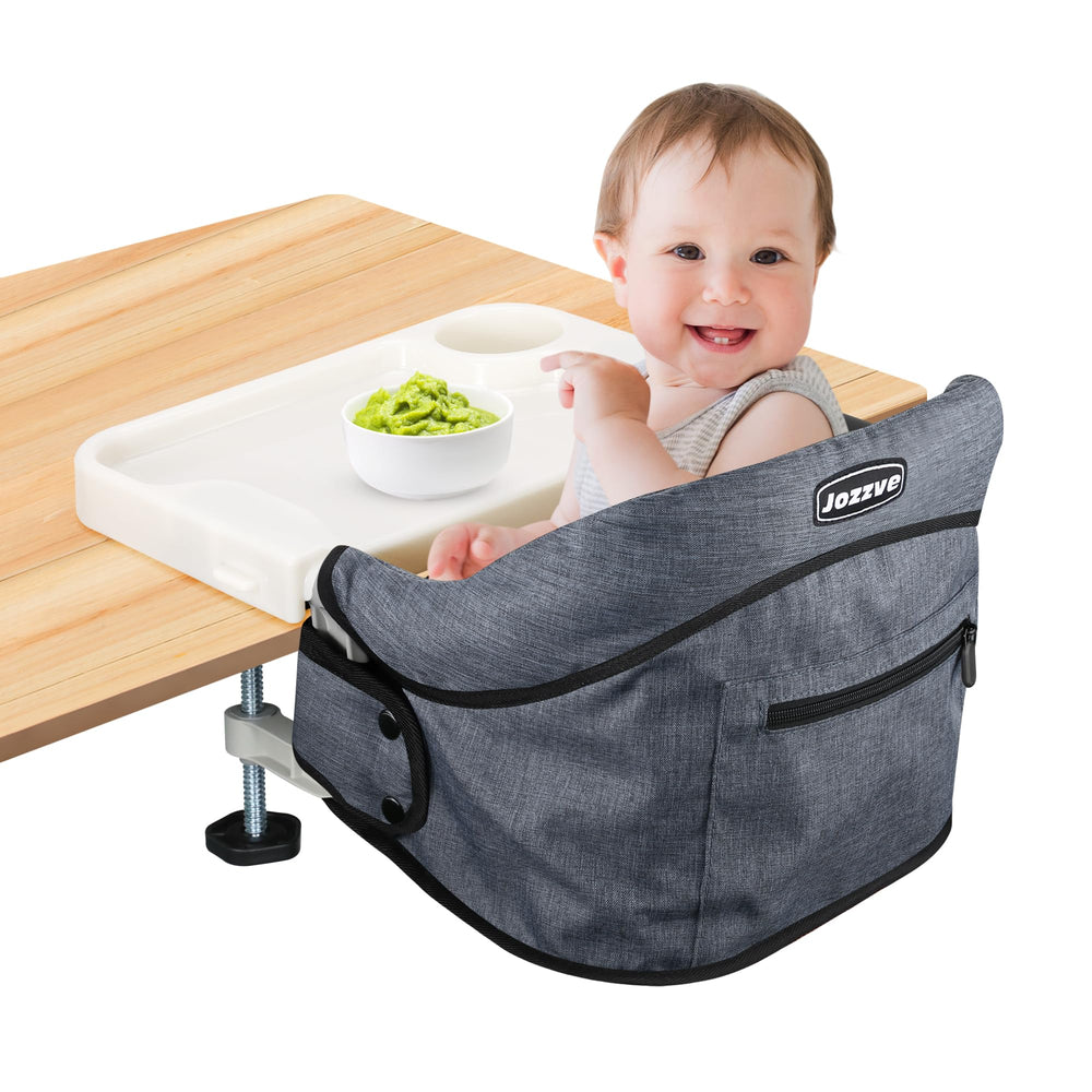 JOZZVE Hook On High Chair clip-on setup for secure dining on tables.