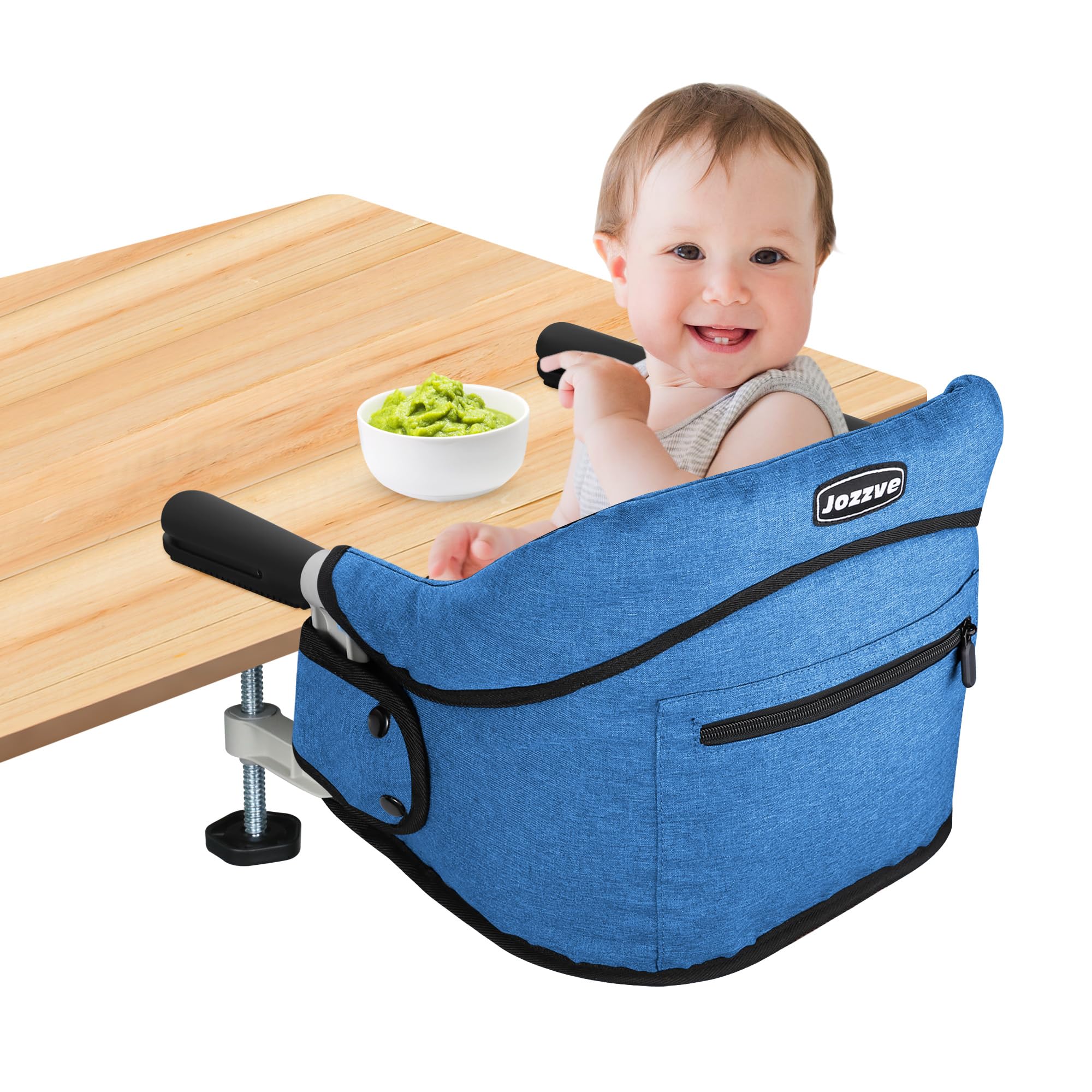 JOZZVE Hook On High Chair clip-on-strap-attachment provides secure dining on the go.