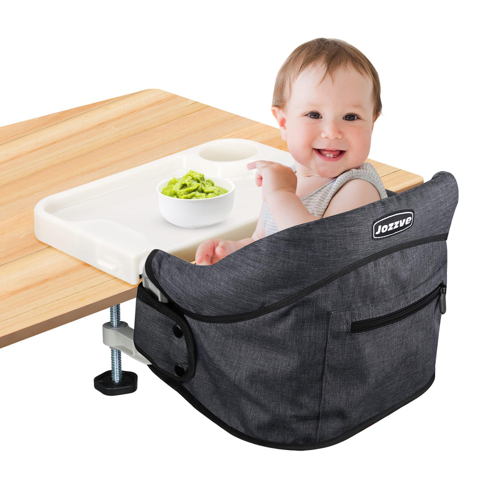 JOZZVE Hook On High Chair folded storage bag shows portable travel-ready design for quick setup.