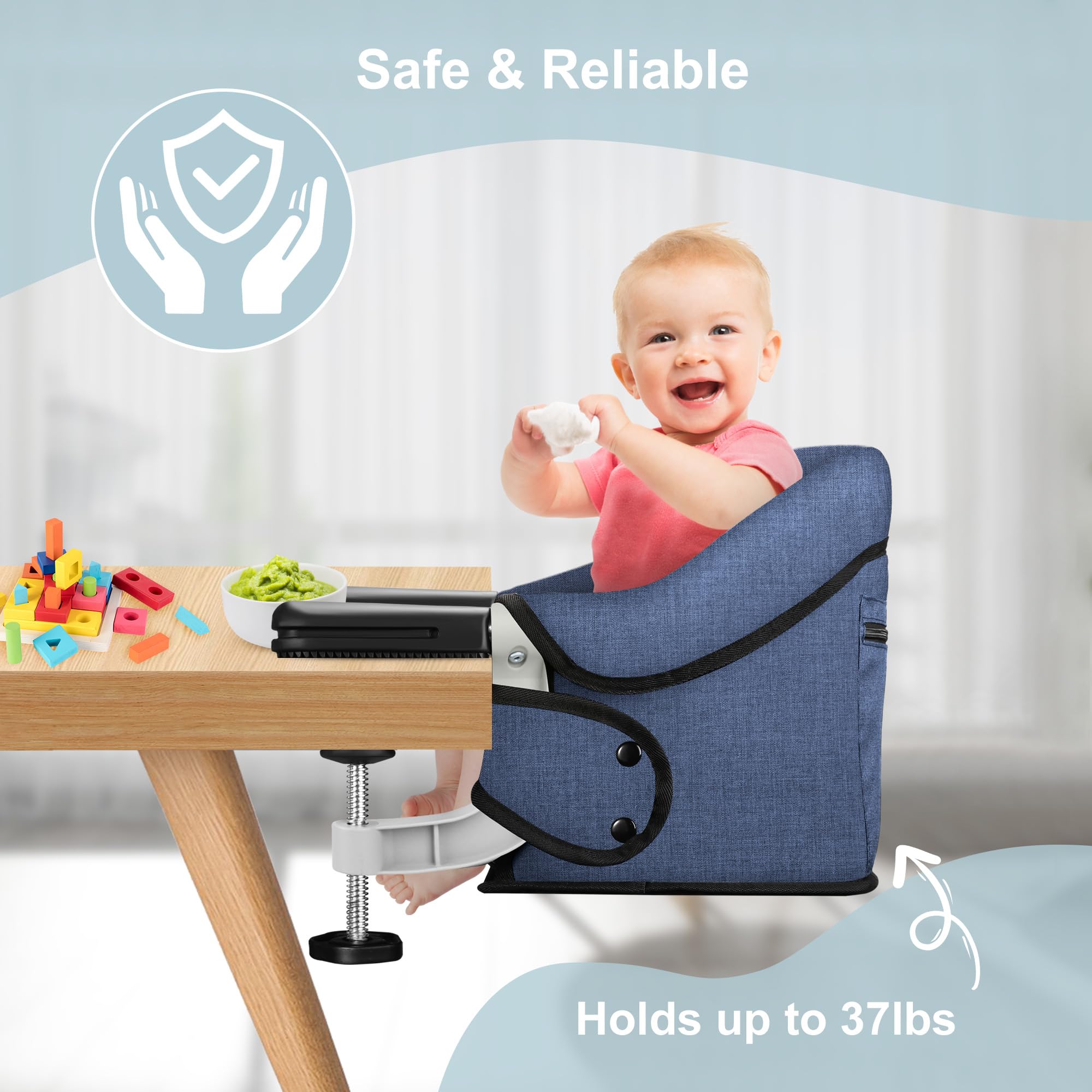 JOZZVE Hook On High Chair navy quick-assembly in seconds.