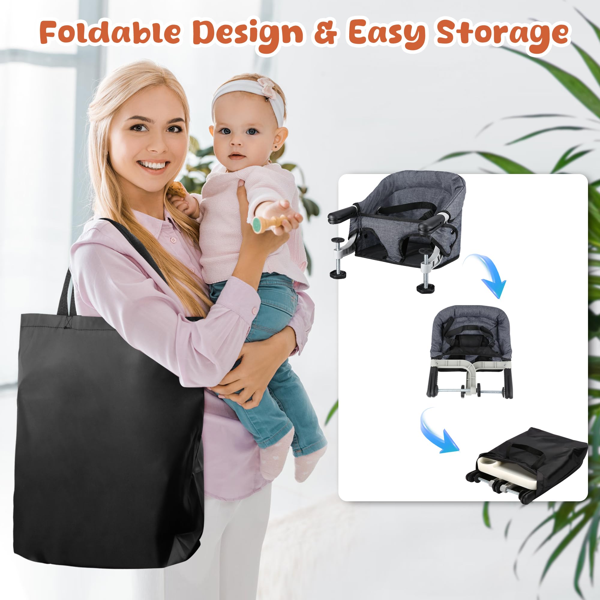 JOZZVE Hook On High Chair padded seat boosts toddler comfort.