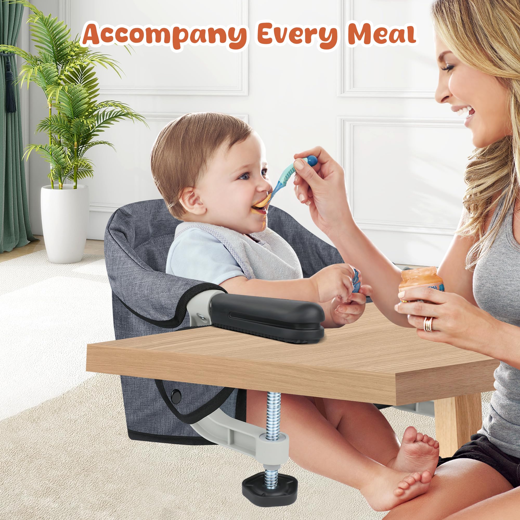 JOZZVE Hook On High Chair quick-assembly highlights tool-free setup in seconds.
