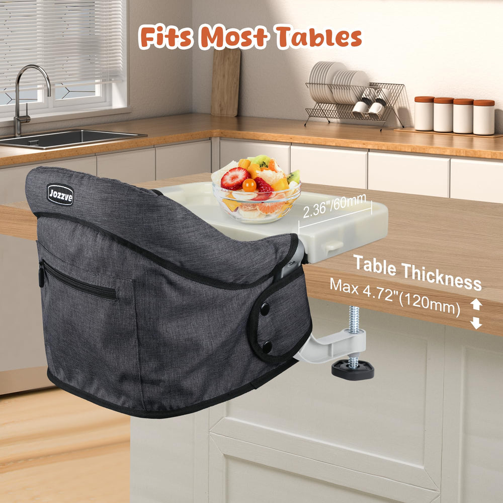 JOZZVE Hook On High Chair removable dining tray ideal for easy feeding on the go.