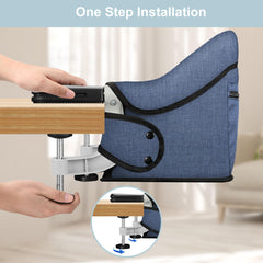 JOZZVE Hook On High Chair with removable dining tray for snacks on the go.