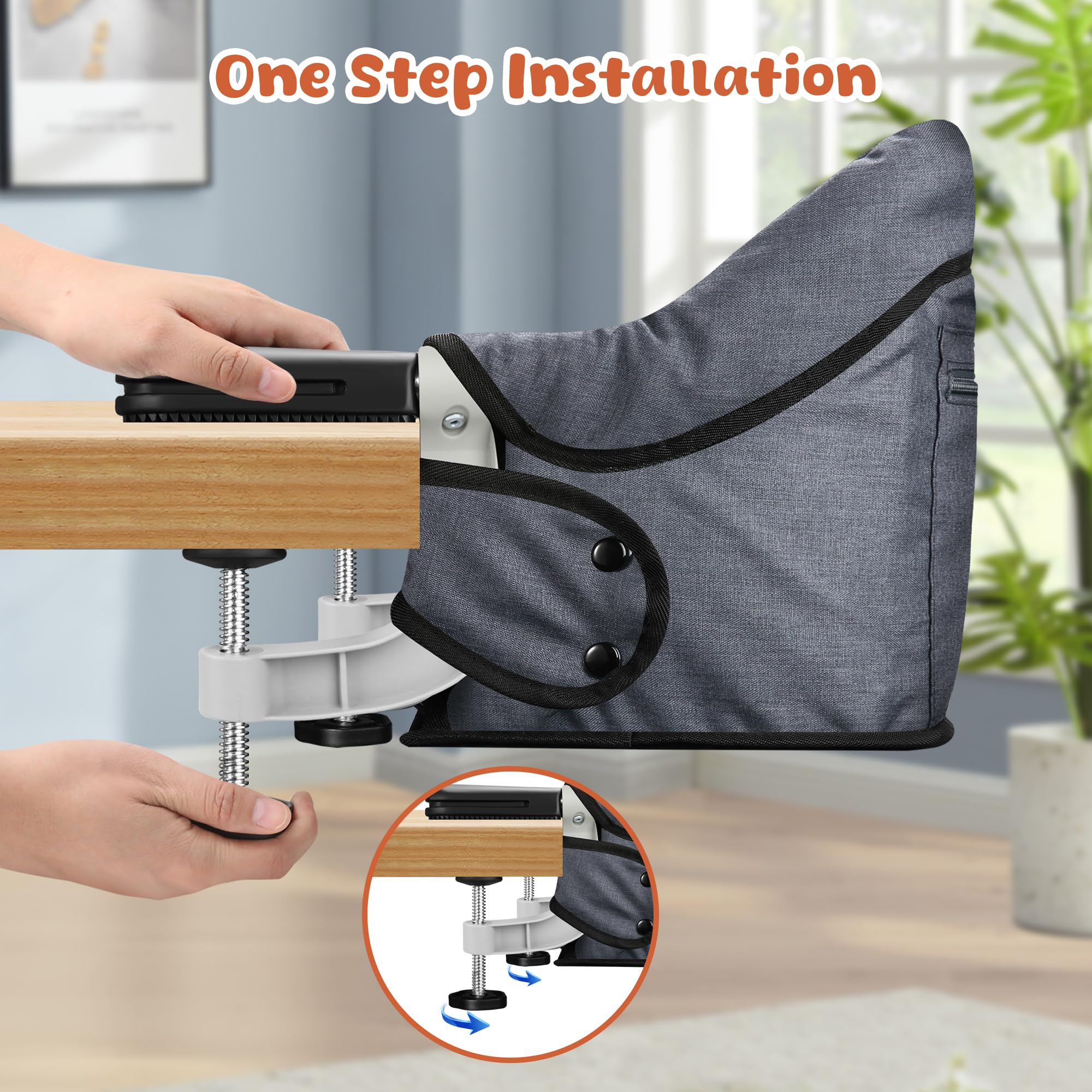 JOZZVE Hook On High Chair safety harness keeps baby secure during meals.
