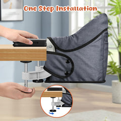 JOZZVE Hook On High Chair safety harness keeps baby secure during meals.
