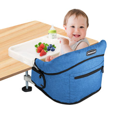 JOZZVE hook-on high chair setup demonstrates quick attachment for travel meals.