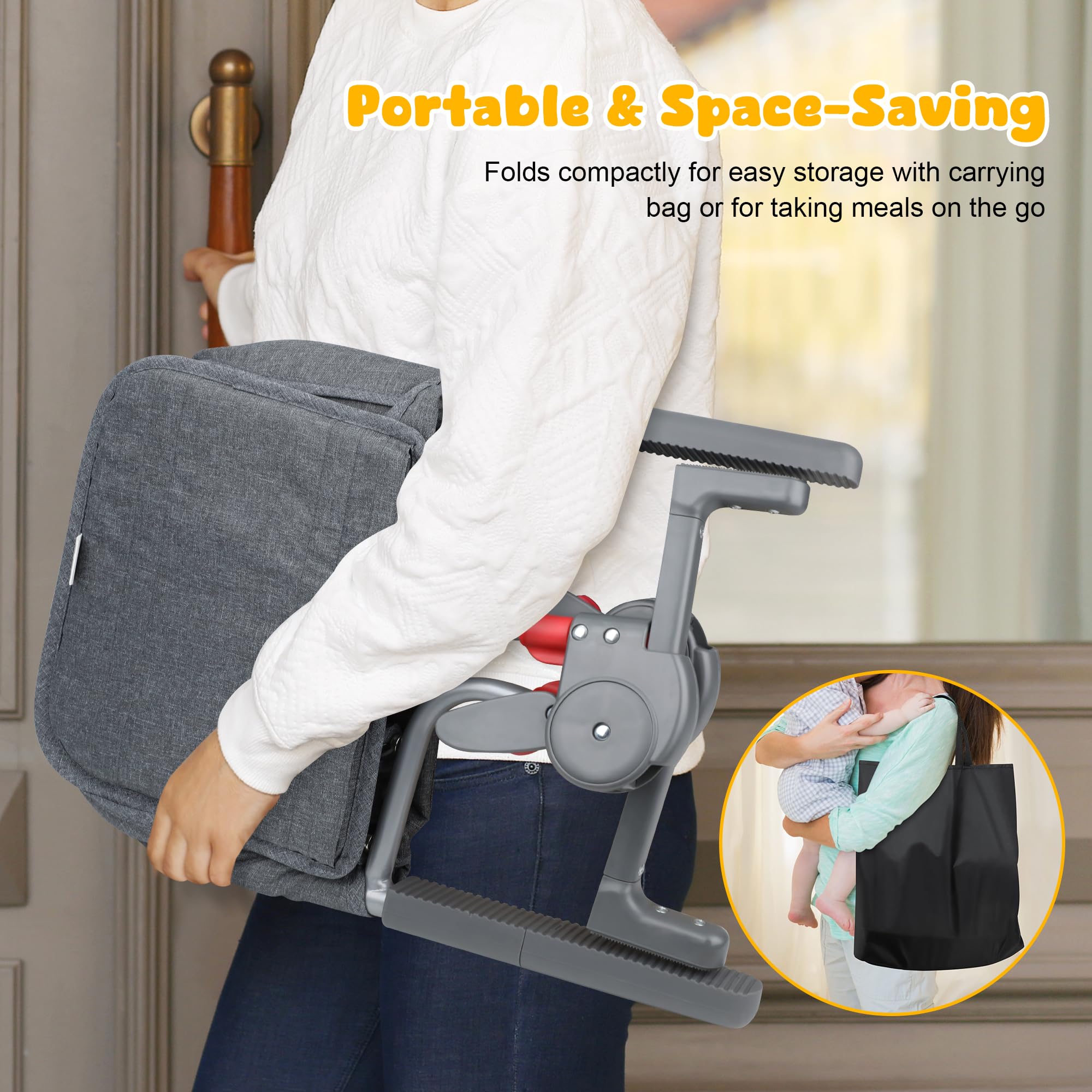 JOZZVE Hook On High Chair storage-bag keeps essentials organized on trips.