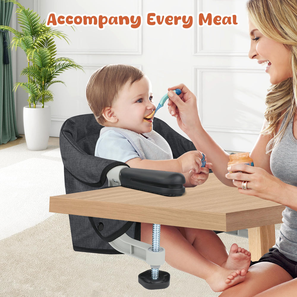 JOZZVE Hook On High Chair back storage pocket for bibs and utensils.