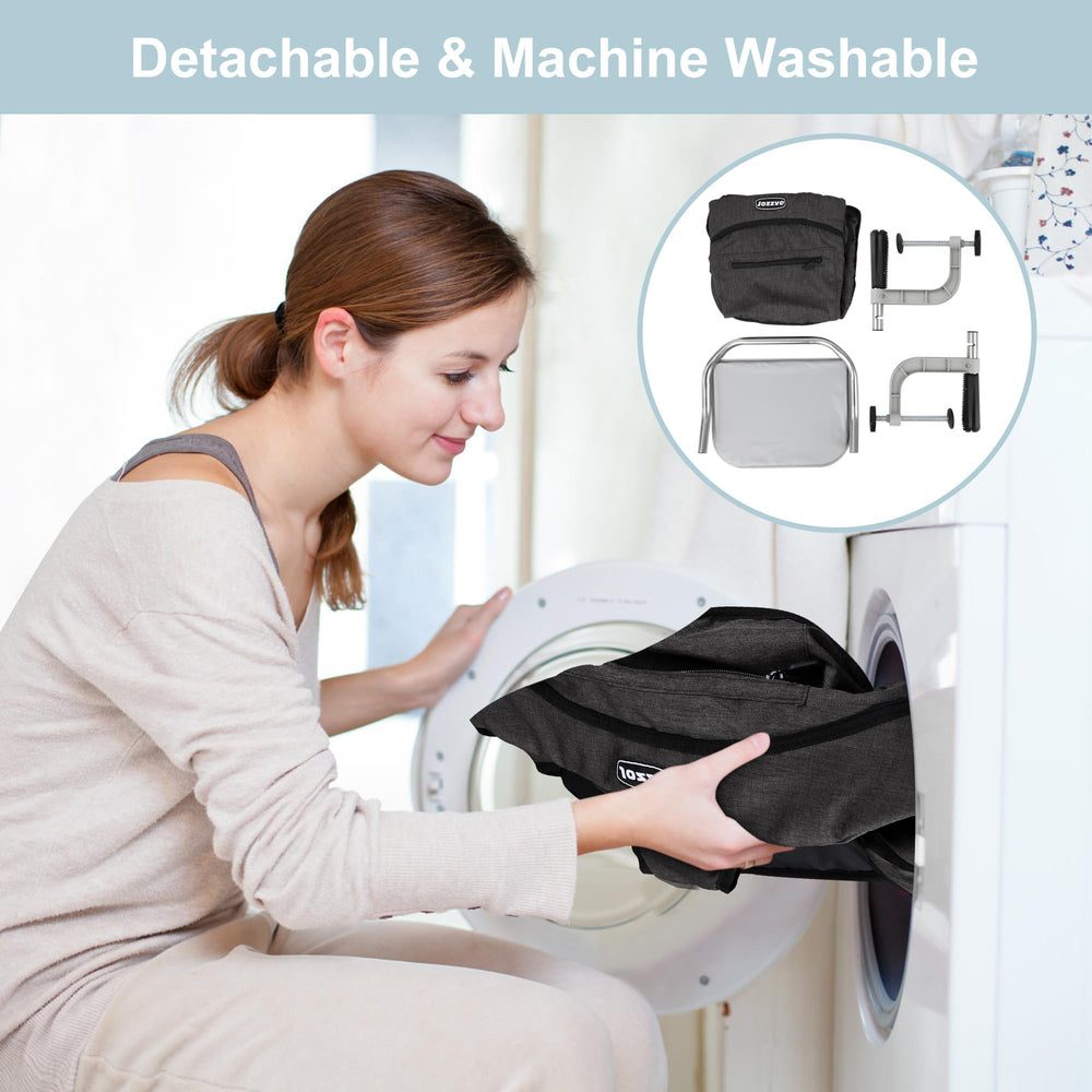 JOZZVE Hook On High Chair storage-pocket keeps bibs and utensils organized.