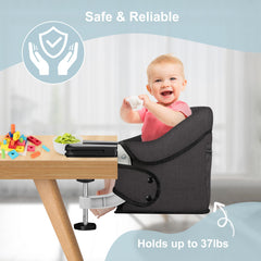 JOZZVE Hook On High Chair t-shaped-harness enhances baby safety during meals.