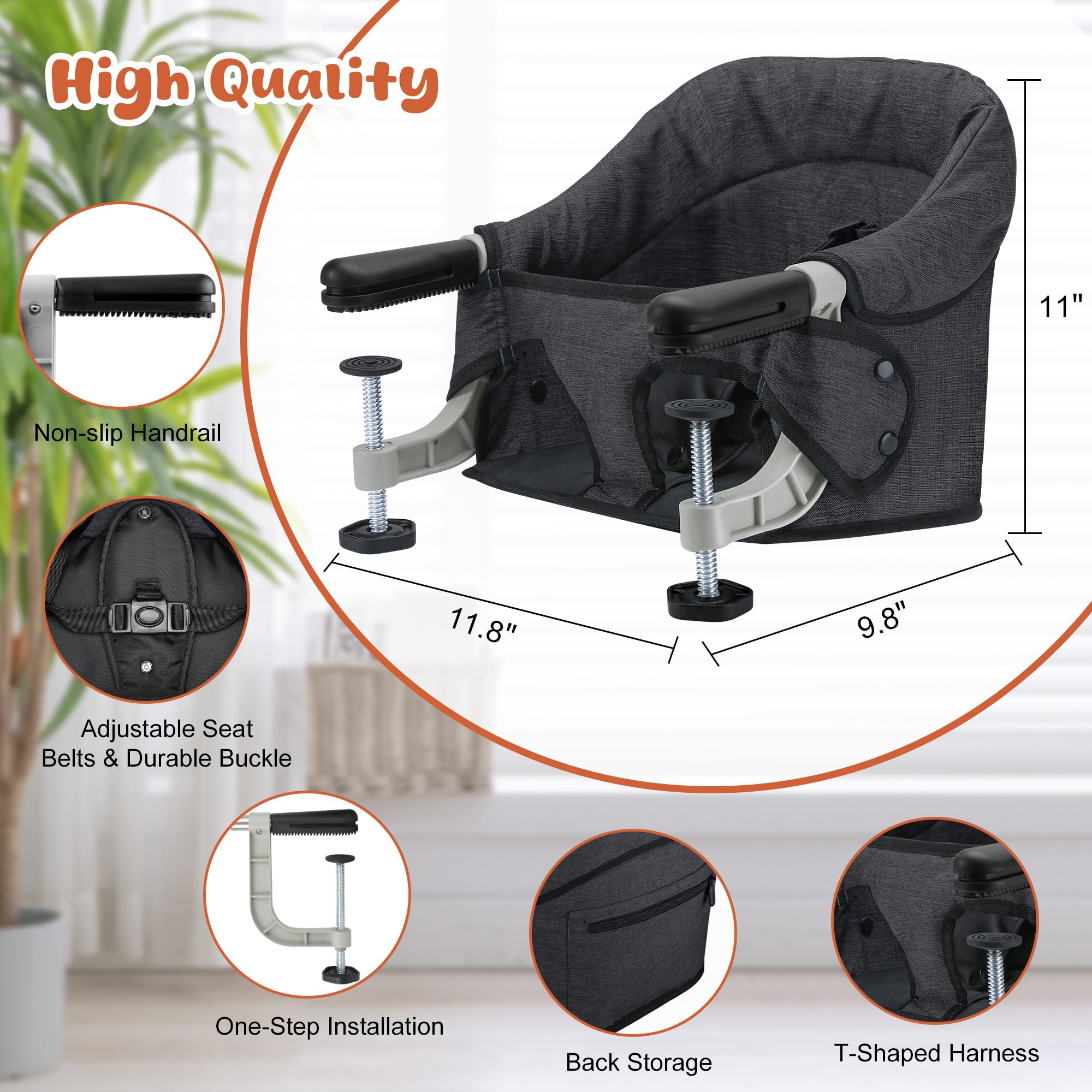 JOZZVE Hook On High Chair washable seat cover for quick cleaning.