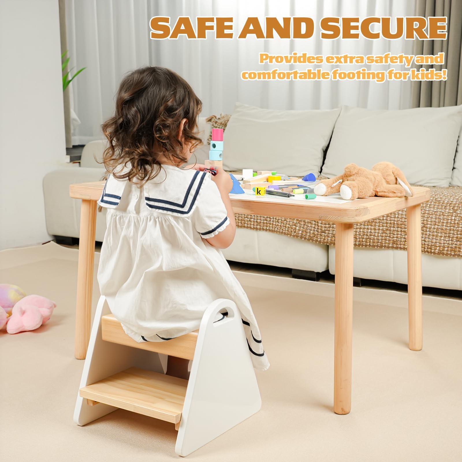 JPMKPD toddler step stool pine wood with natural finish for durability