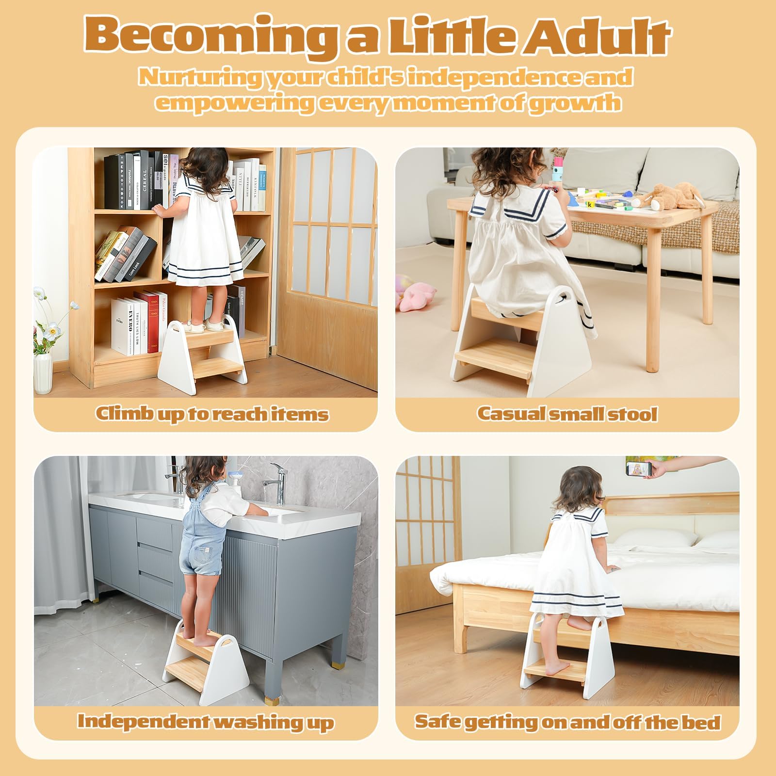 JPMKPD toddler step stool smooth finish surface is easy to wipe clean