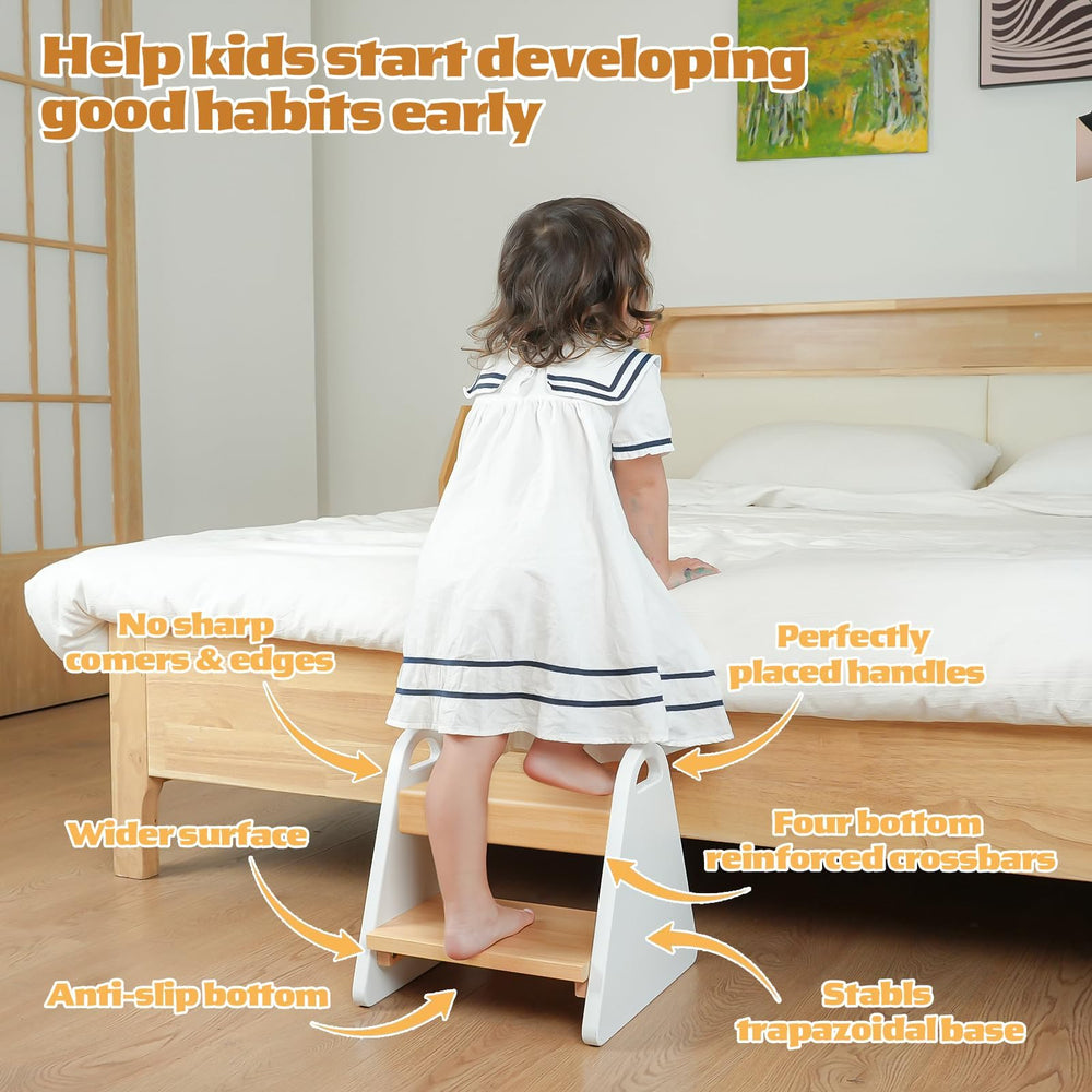 JPMKPD toddler step stool supports up to 200 lbs with triangular stability