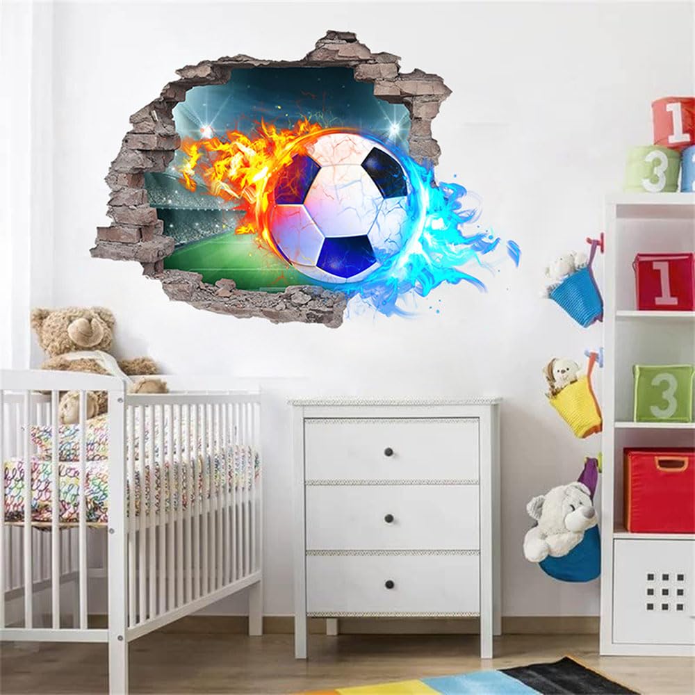 JQPYGB 3D soccer wall sticker stadium creates immersive depth on walls