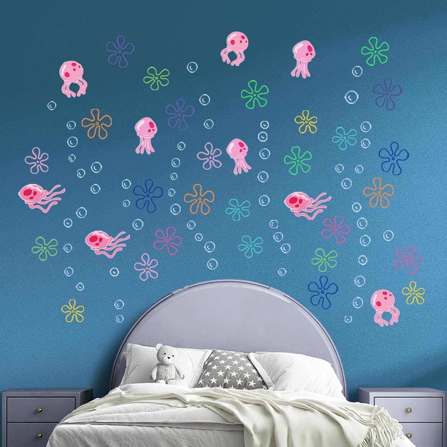 JQPYGB Jellyfish Bubbles Wall Decal living-room—soft ocean colors for cozy spaces