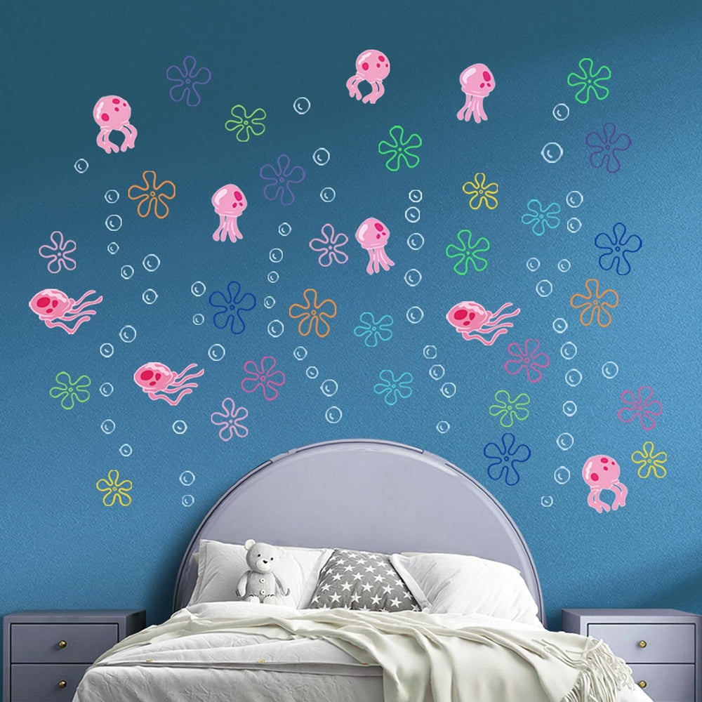 JQPYGB Jellyfish Bubbles Wall Decal living-room—soft ocean colors for cozy spaces