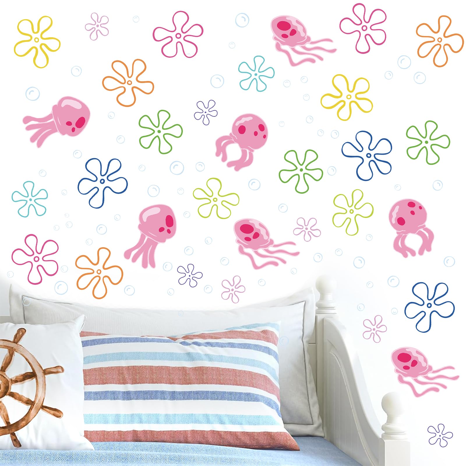 JQPYGB Jellyfish Bubbles Wall Decal ocean-scene—immersive backdrop for bathrooms or playrooms
