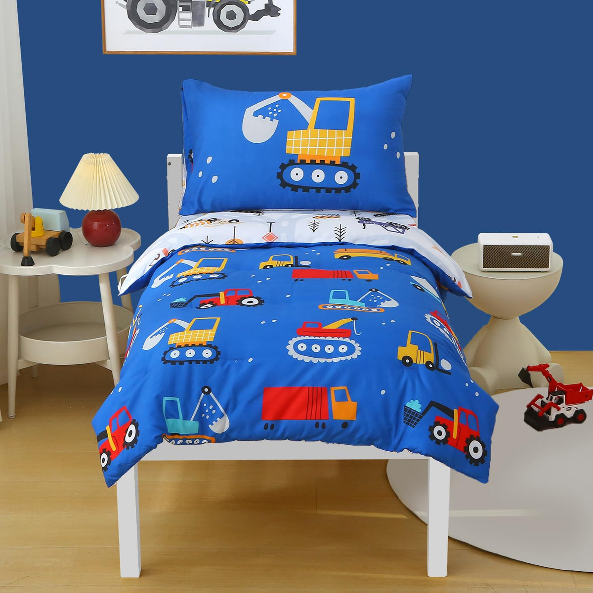 JQWUPUP blue cartoon car comforter delights toddlers during bedtime playtime.