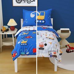 JQWUPUP blue cartoon car flat sheet adds soft, breathable comfort.