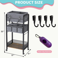 JRANBRJS 3-tier rolling cart side view showing spacious storage