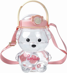 JRIQH Kawaii Bear Bottle pink with closed cap, leak-free daily hydration.