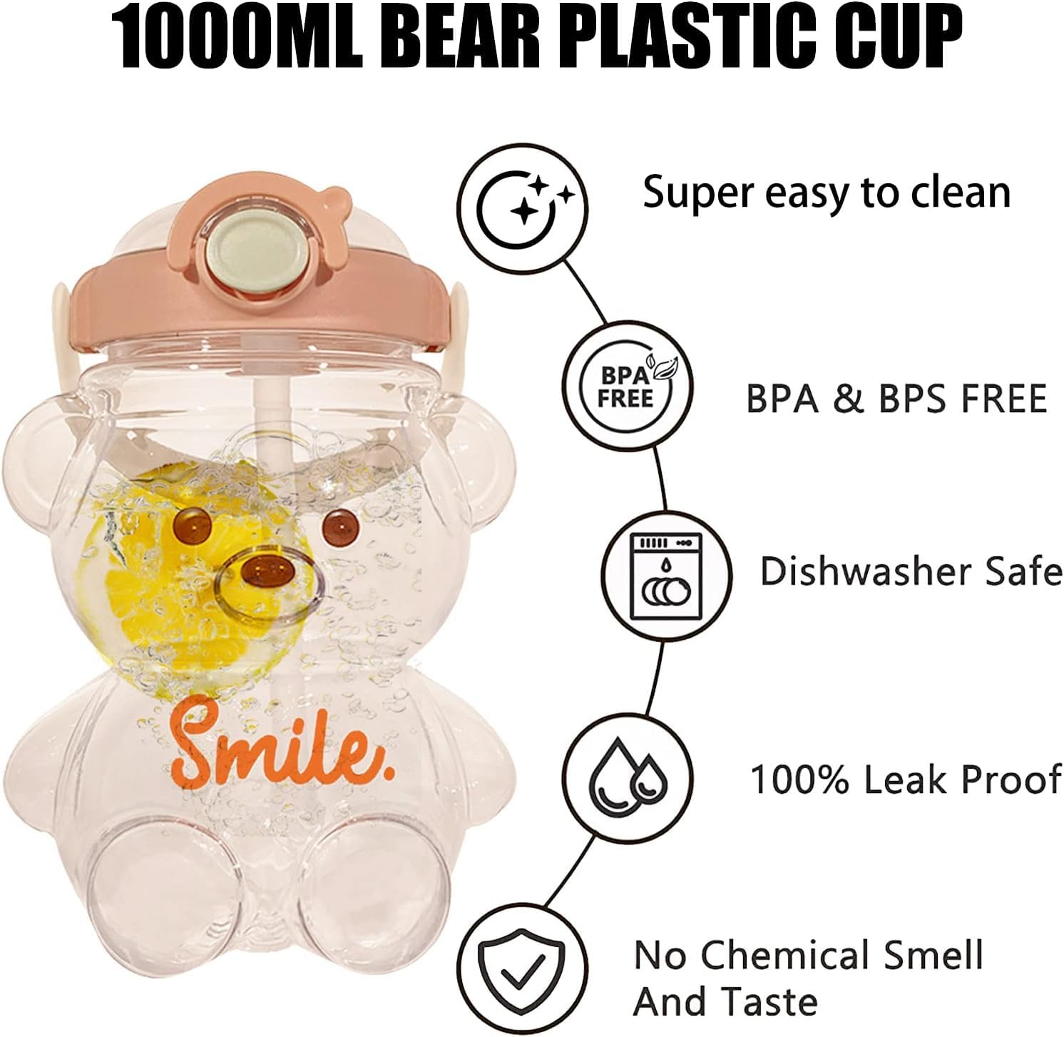 JRIQH Kawaii Bear Bottle pink dust cap stays clean on the go.