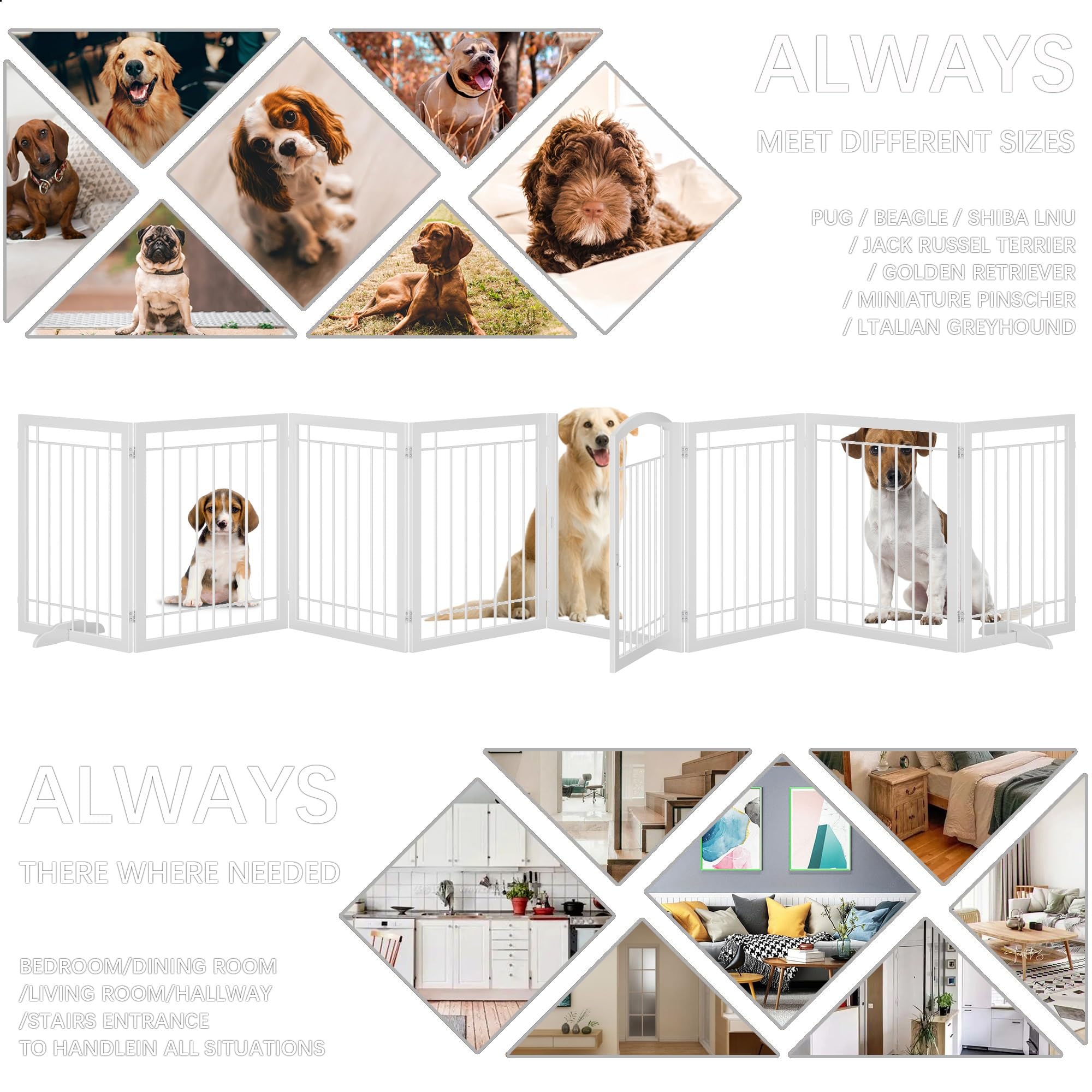 JSB dog gate folding system shows flexible setup for tight spaces