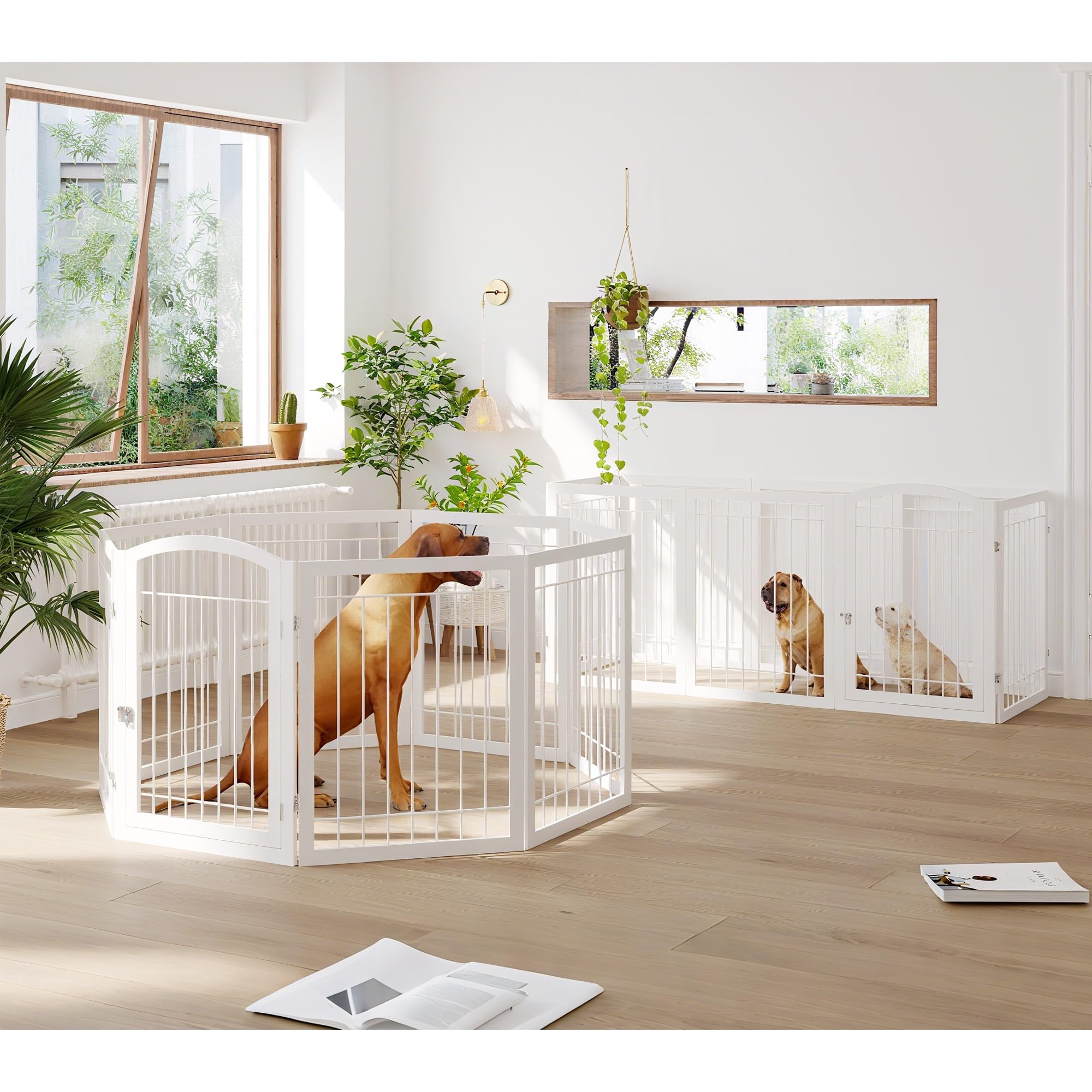 JSB dog gate walk-through door highlights easy pet passage and convenience