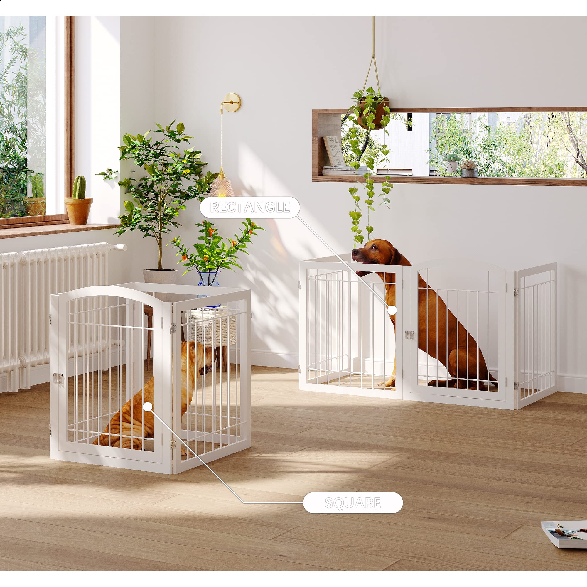 JSB freestanding pet gate in white placed in a hallway for safety