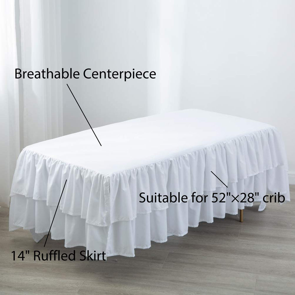 JSD dust ruffle in microfiber feels breathable and cozy for baby.