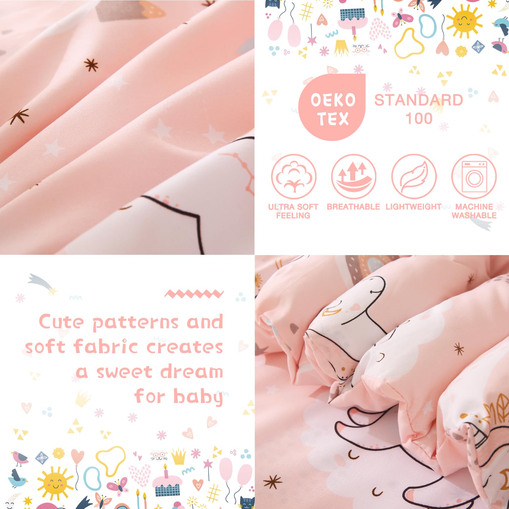 JSD Pink Unicorn top sheet provides soft, breathable coverage for kid-friendly sleep