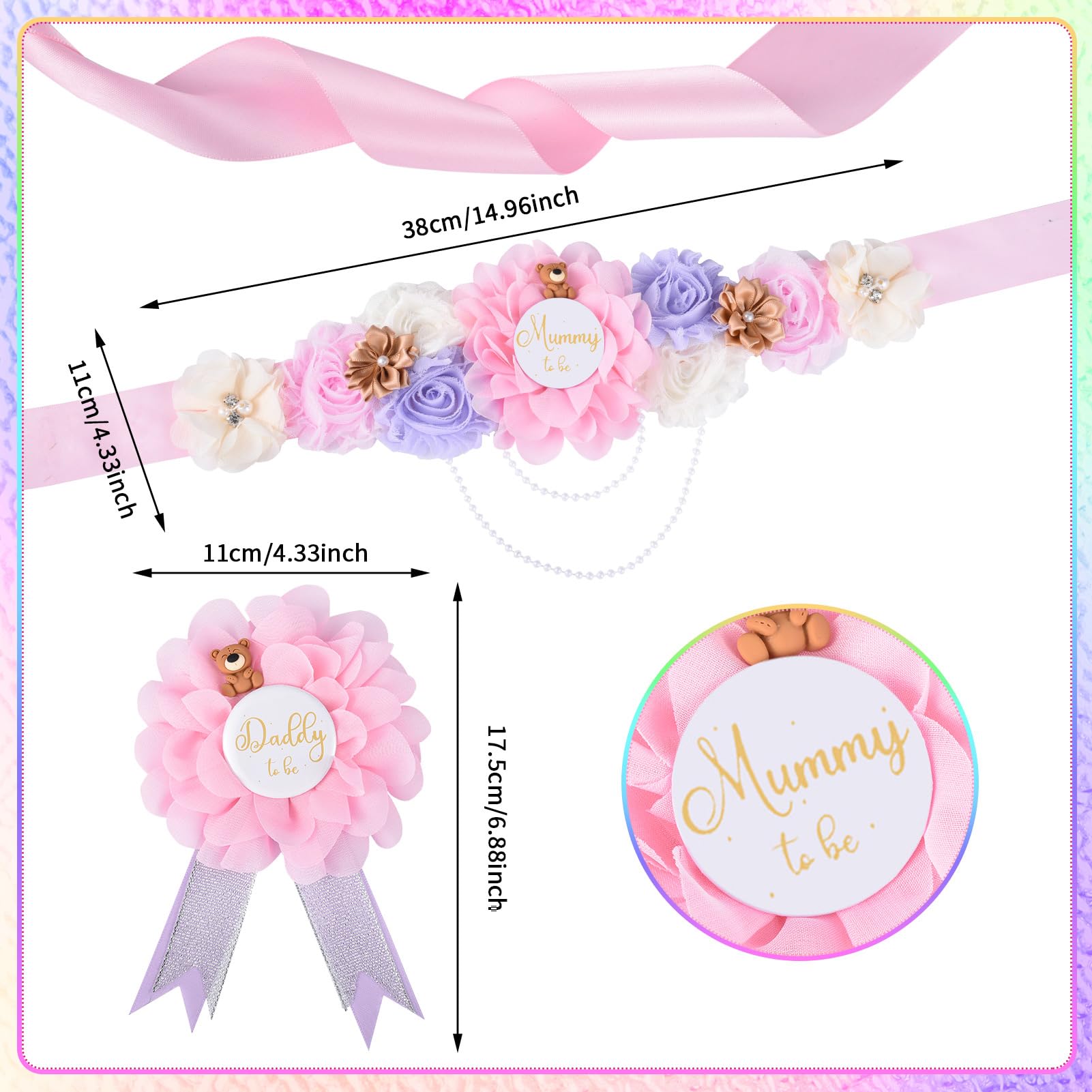 Jspupifip teddy bear maternity sash green for baby shower styling