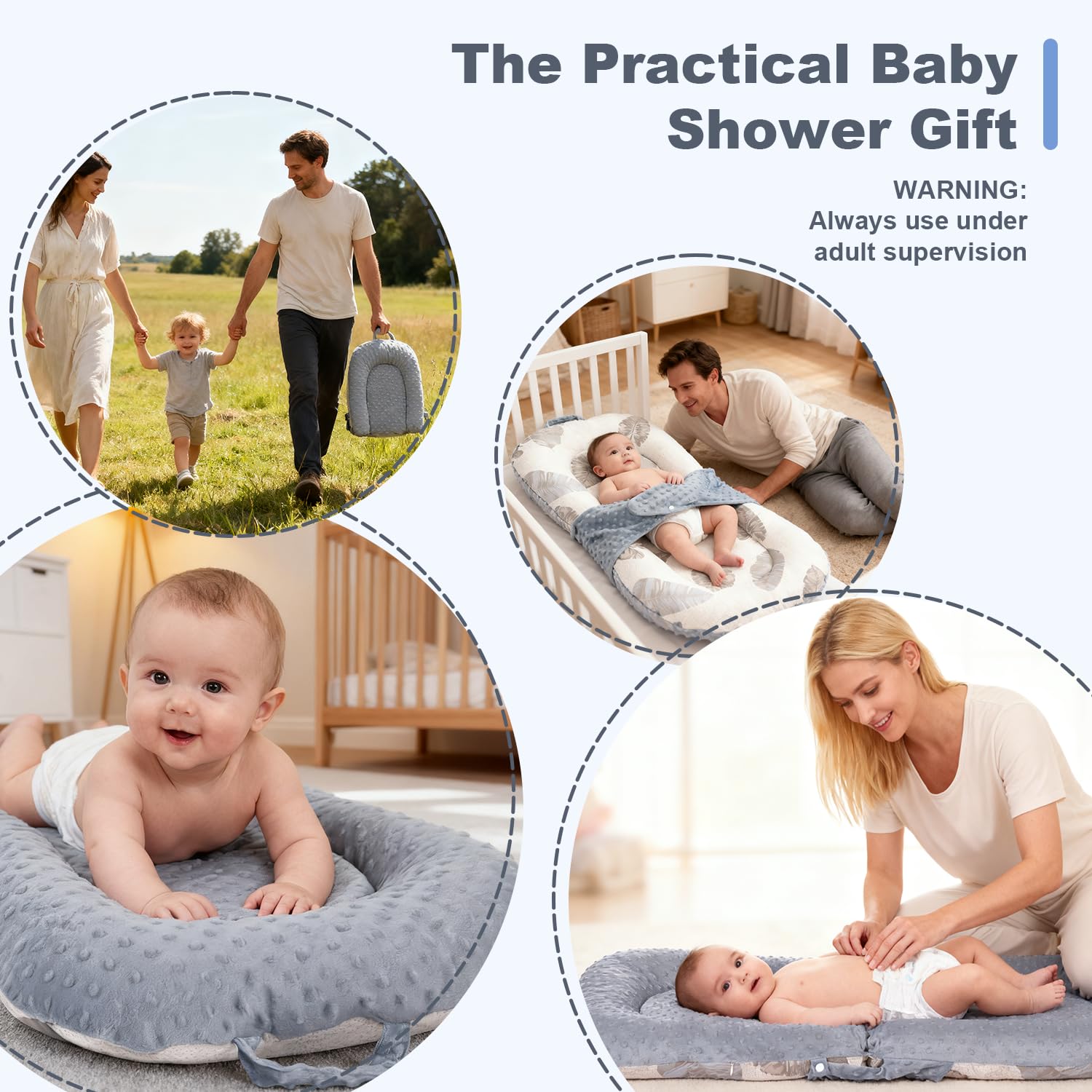 JSTPRO Baby Lounger carry handle supports effortless lifting and placement.