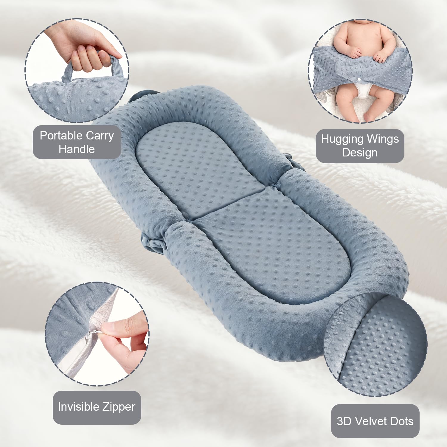 JSTPRO Baby Lounger womb-like design surrounds baby for secure, soothing moments.